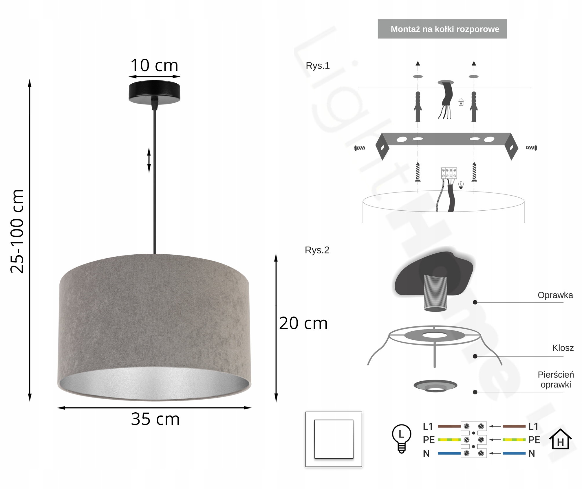 Lampa Wisząca Sufitowa Nowoczesna Abażur Welur Rodzaj gwintu E27