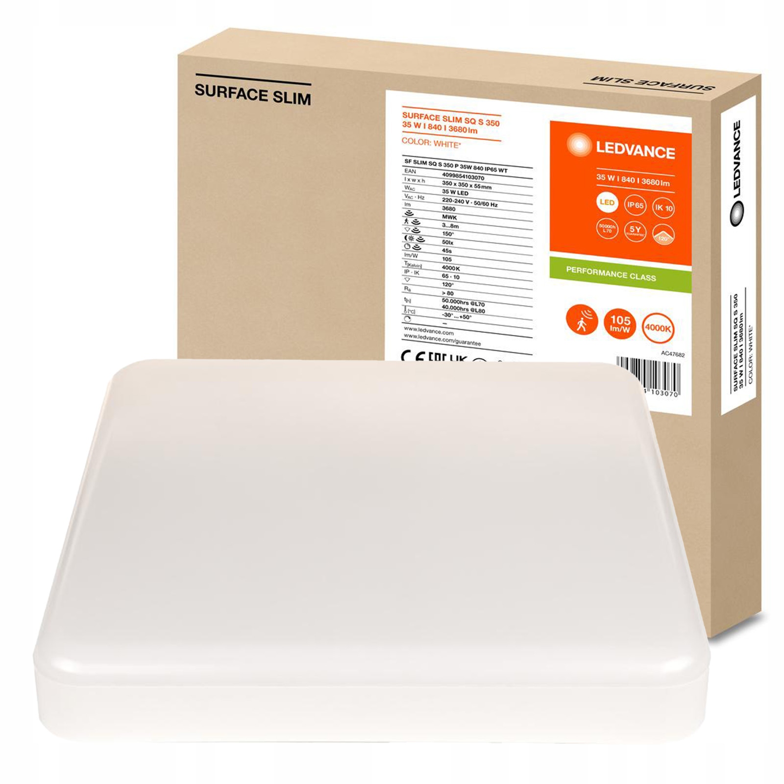 Led panel Stropní svítidlo 35W 3680lm 4000K Snímač pohybu soumraku 35x35 cm