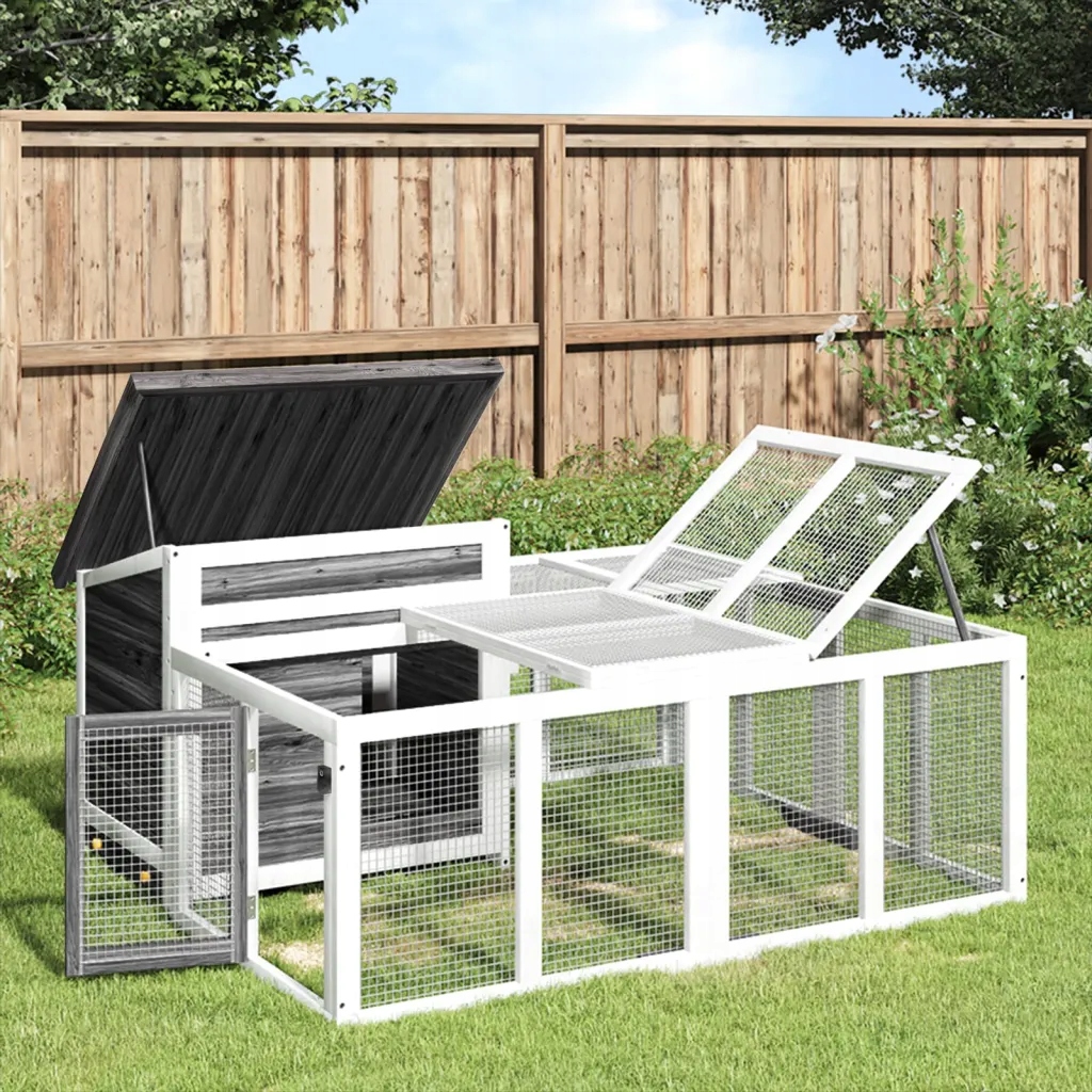 Levně Králíkárna šedá 144 x 123 x 67,5 cm masivní borové dřevo Šedá 172282