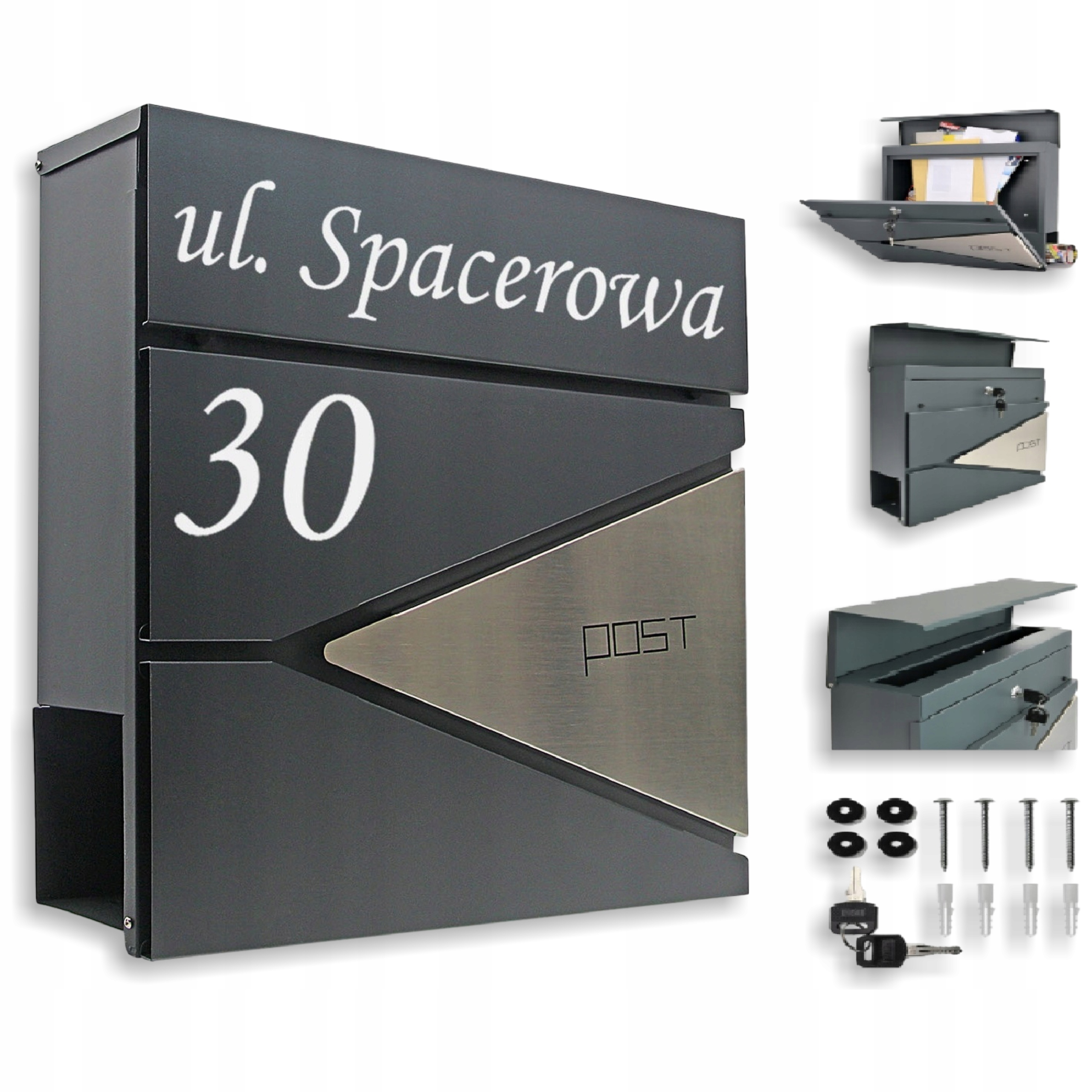 Poštovní schránka vhoz s Číslem Domu Adresou Tisk Uv Antracit RAL7016