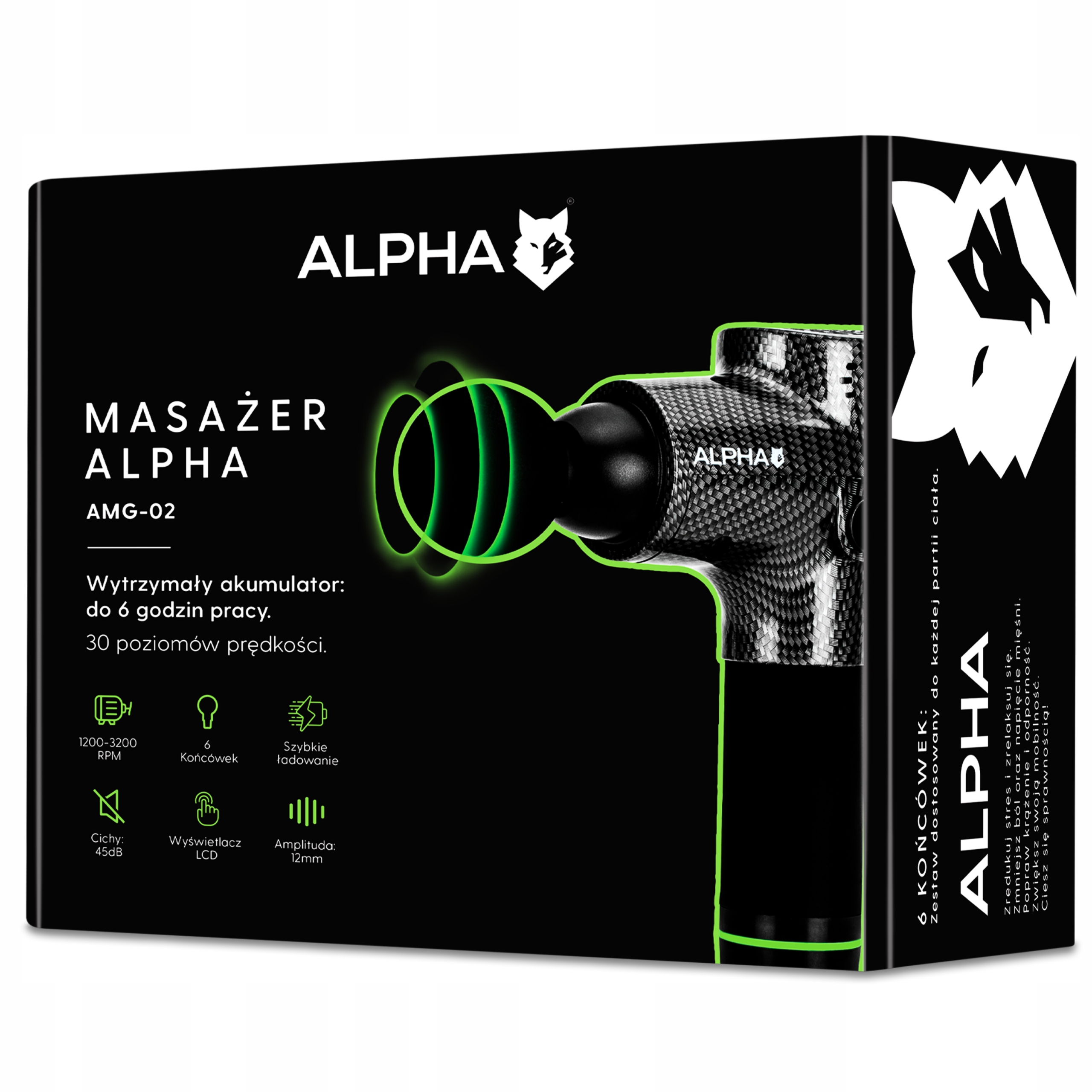 PISTOLET DO MASAŻU MOCNY MASAŻER DO PLECÓW NÓG MASSAGE GUN PRO ALPHA Marka Alpha