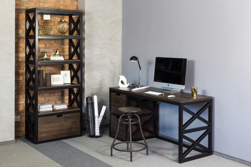 REGAŁ DREWNIANY LOFTOWY METAL INDUSTRIAL Materiał drewno