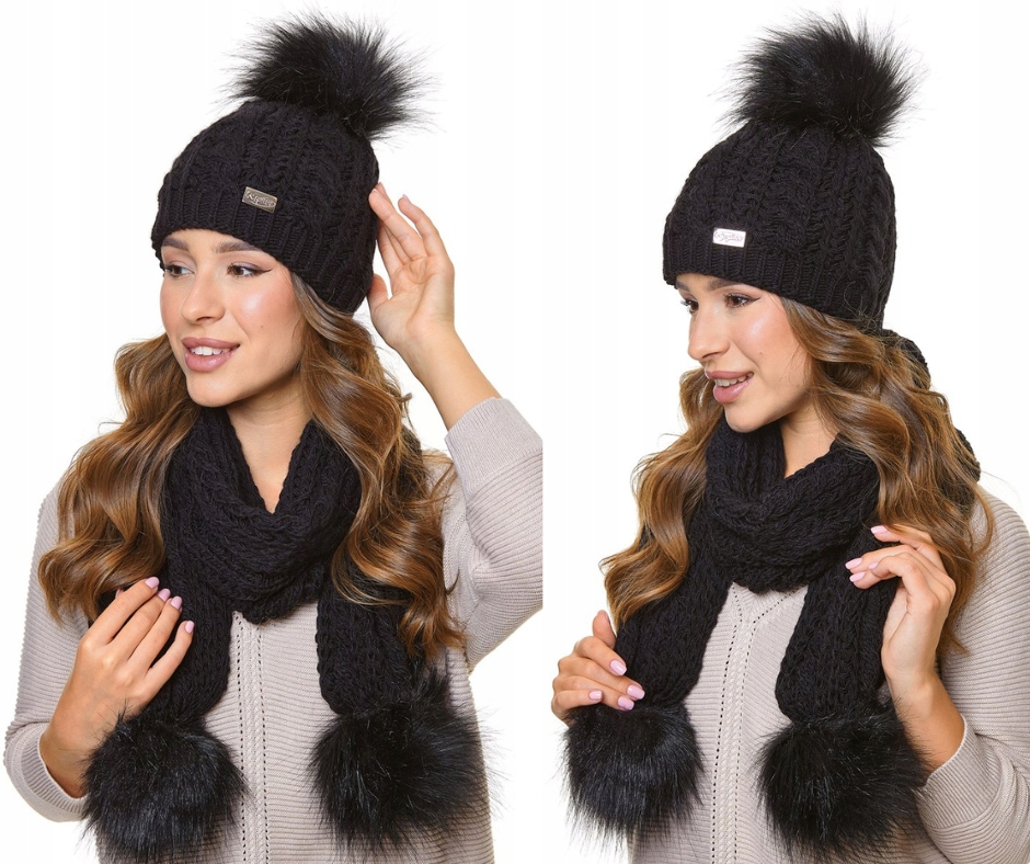 Dámská souprava: čepice s bambulí a zimní šála CZ2