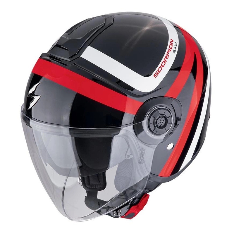Otvorená prilba Scorpion Exo-city II Riva Black/red čierna červená Darčeky