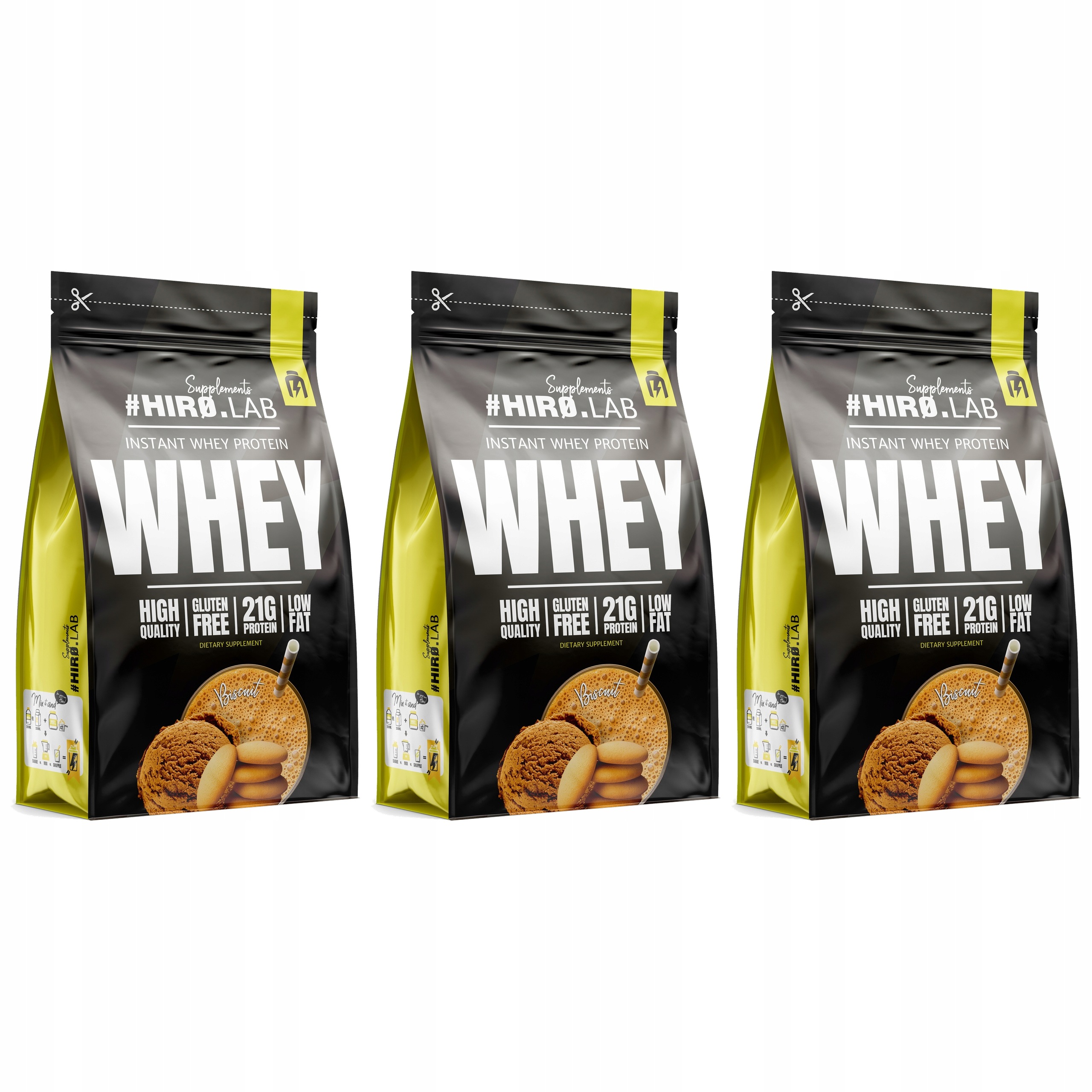 3x Wpc Instant Whey Protein syrovátkový doplněk stravy 750 g Piškot Hiro