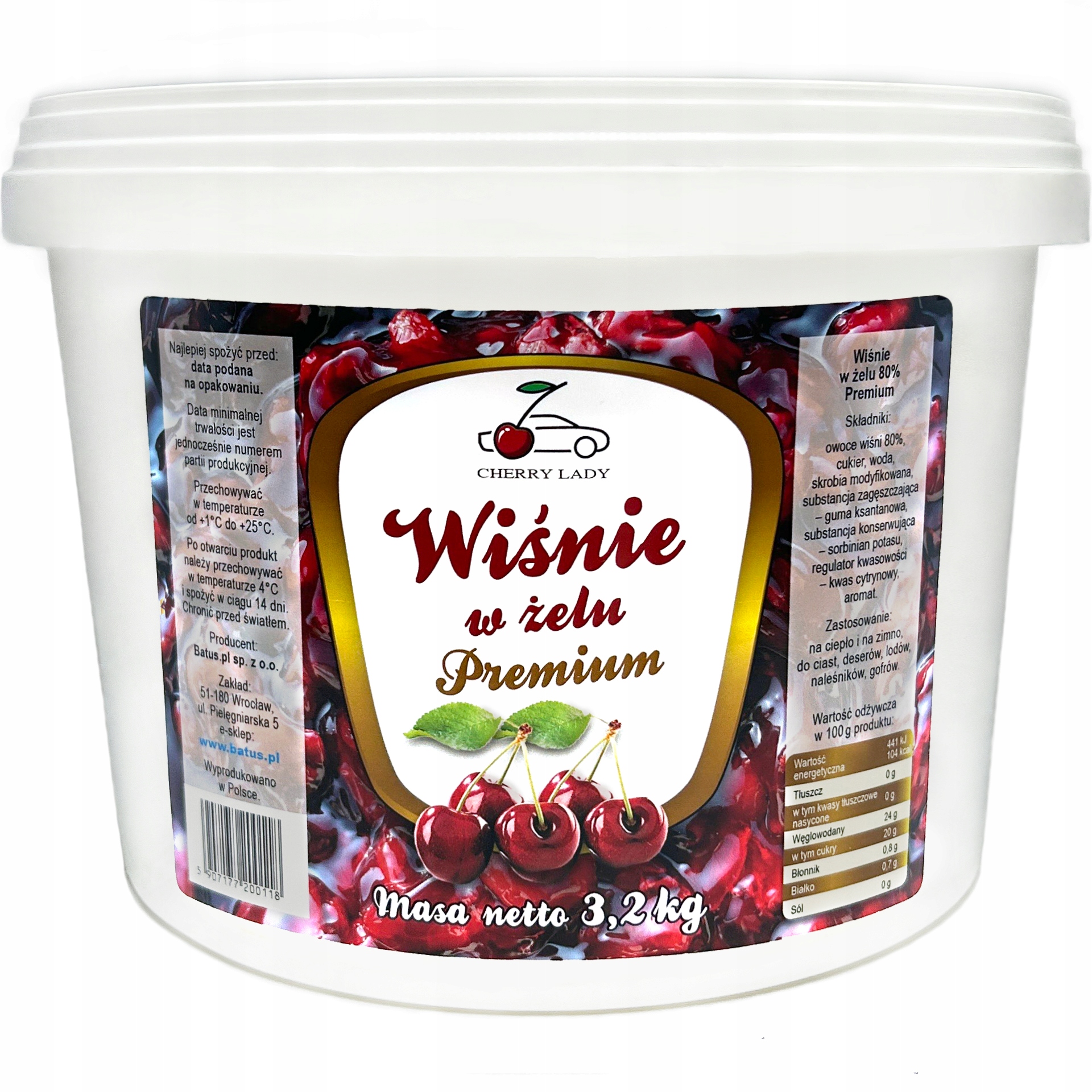 Wiśnie W Żelu Cherry Lady 3,2 Kg Frużelina Premium 80%