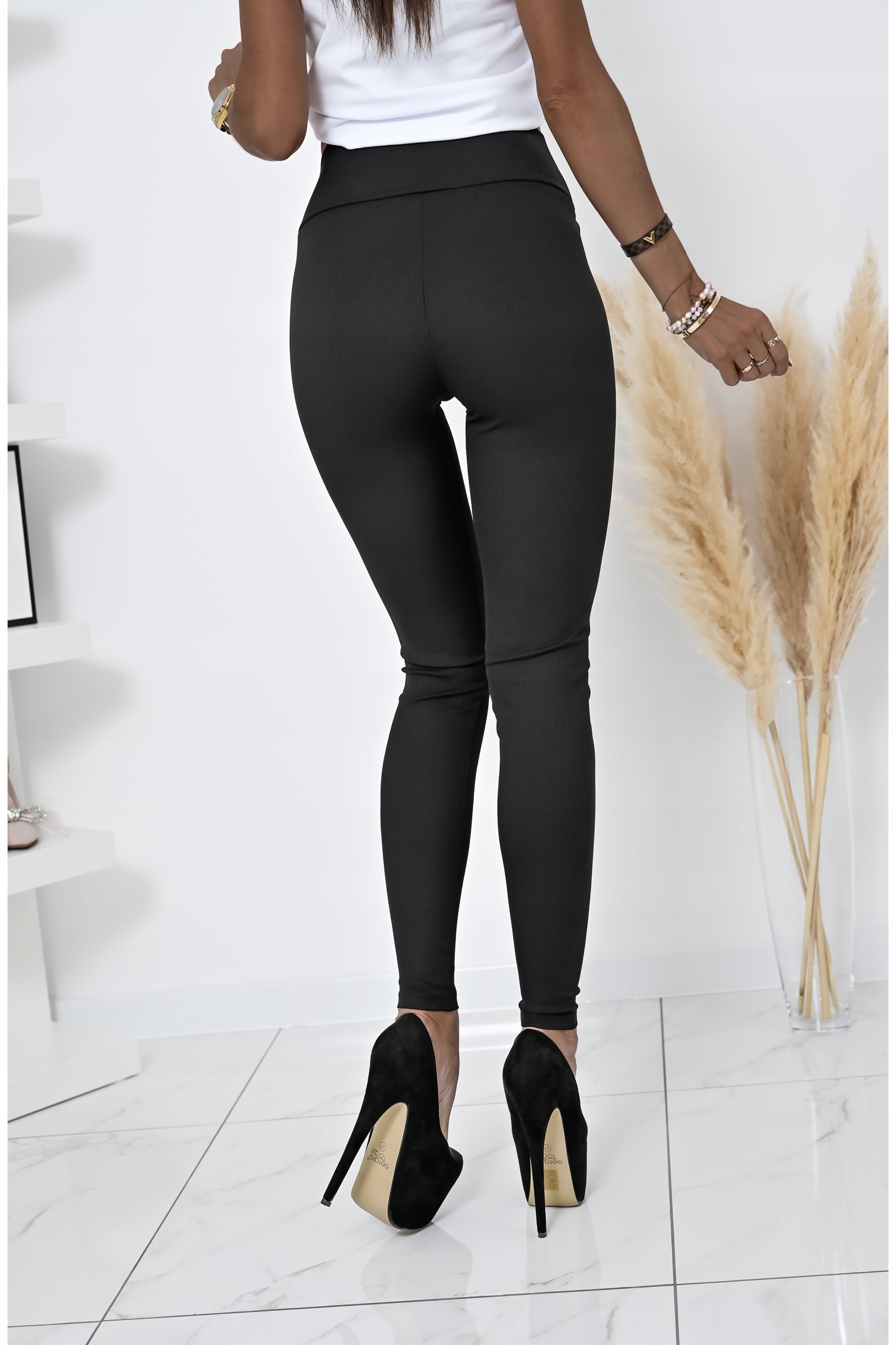 STYLOWE PRĄŻKOWANE LEGGINSY Z ZIPEM CAREN! L Rozmiar L