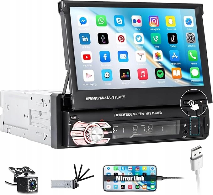 Camecho 7" autorádio Bluetooth, automatický zasúvateľný dotykový displej