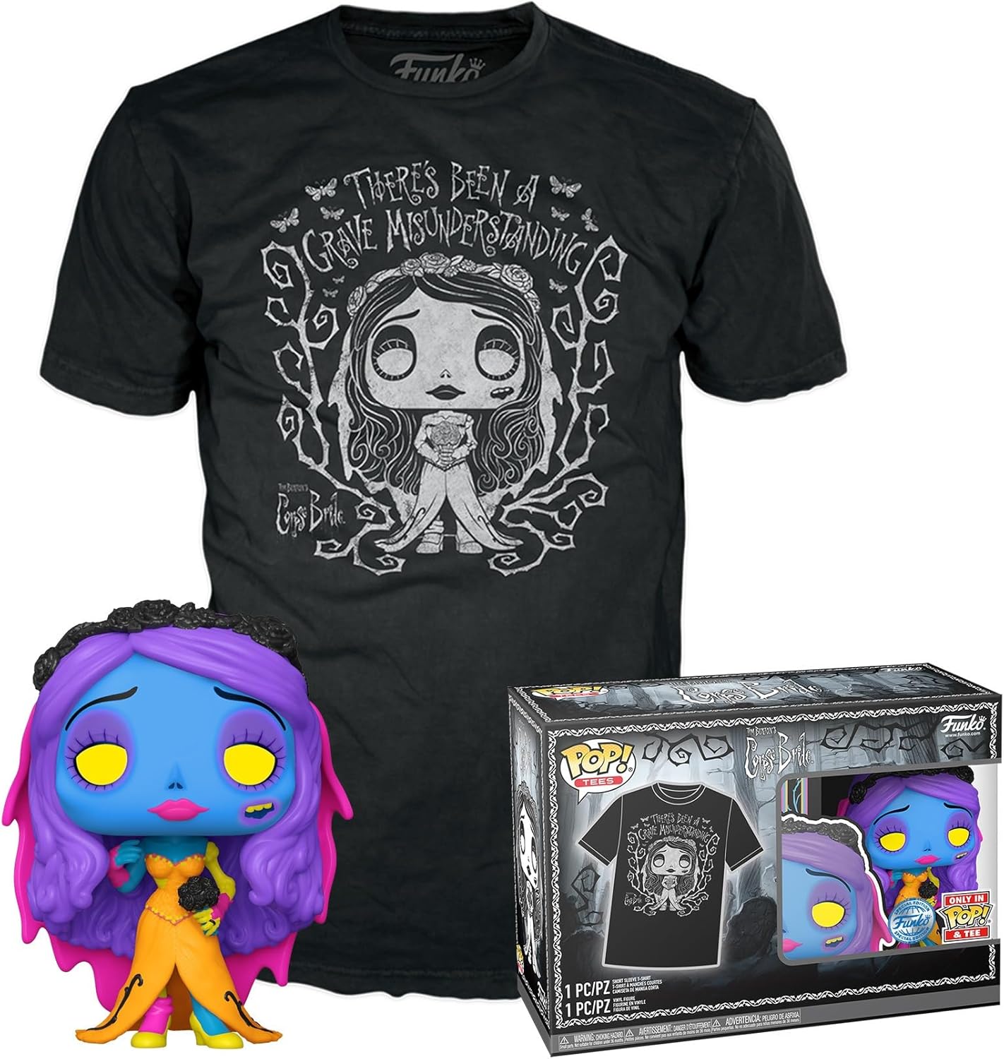 Funko Pop! & Tee Corpse Bride Emily Blacklight L tričko Vícebarevné