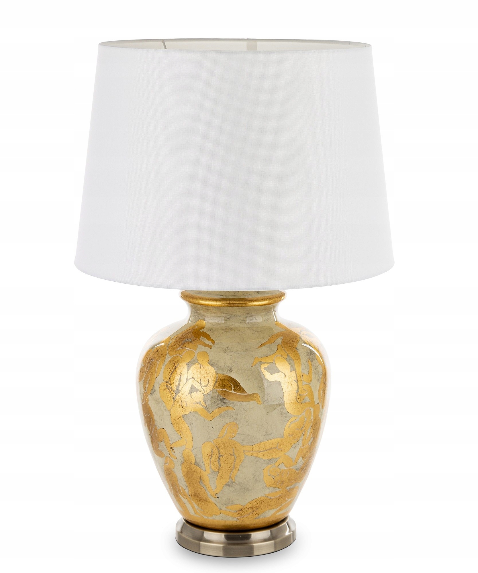 Lampa duża stołowa z Kloszem beżowo-złoty abażur dekoracja ceramiczna