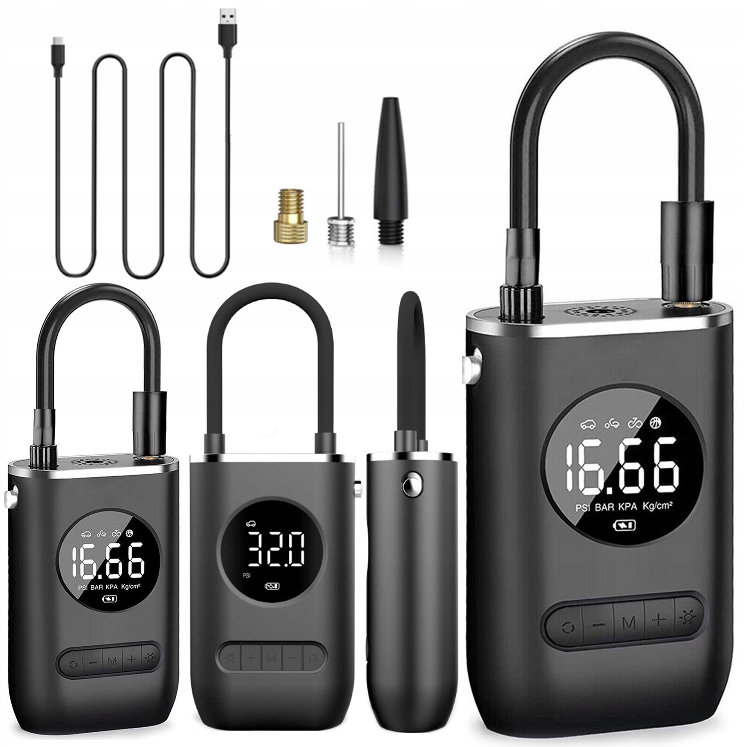 Kompresor DO Auta Roweru Pompka Sprężarka Latarka 10.3Bar LCD Akumulator