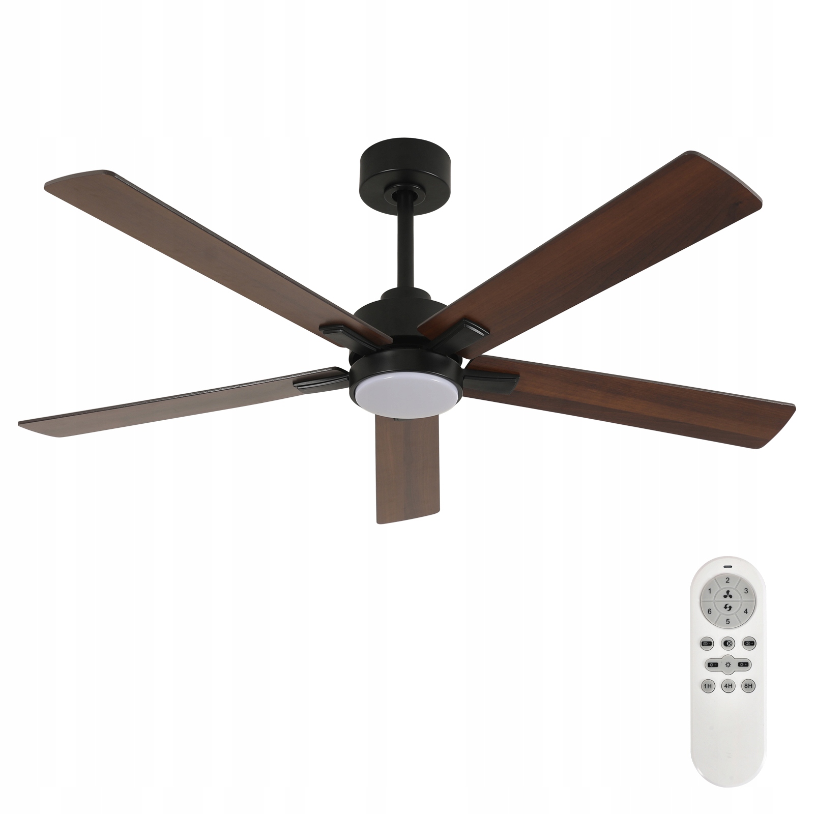 Led stropné svietidlo ventilátor luster orech drevo+čierna s diaľkovým ovládaním 35W