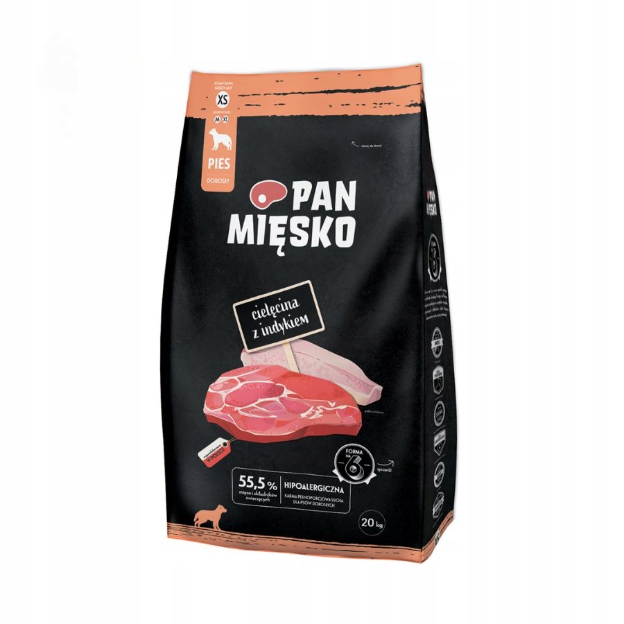 Pan Mięsko krmivo pro psa Telecí s krůtím masem Křupky Xs 20 kg