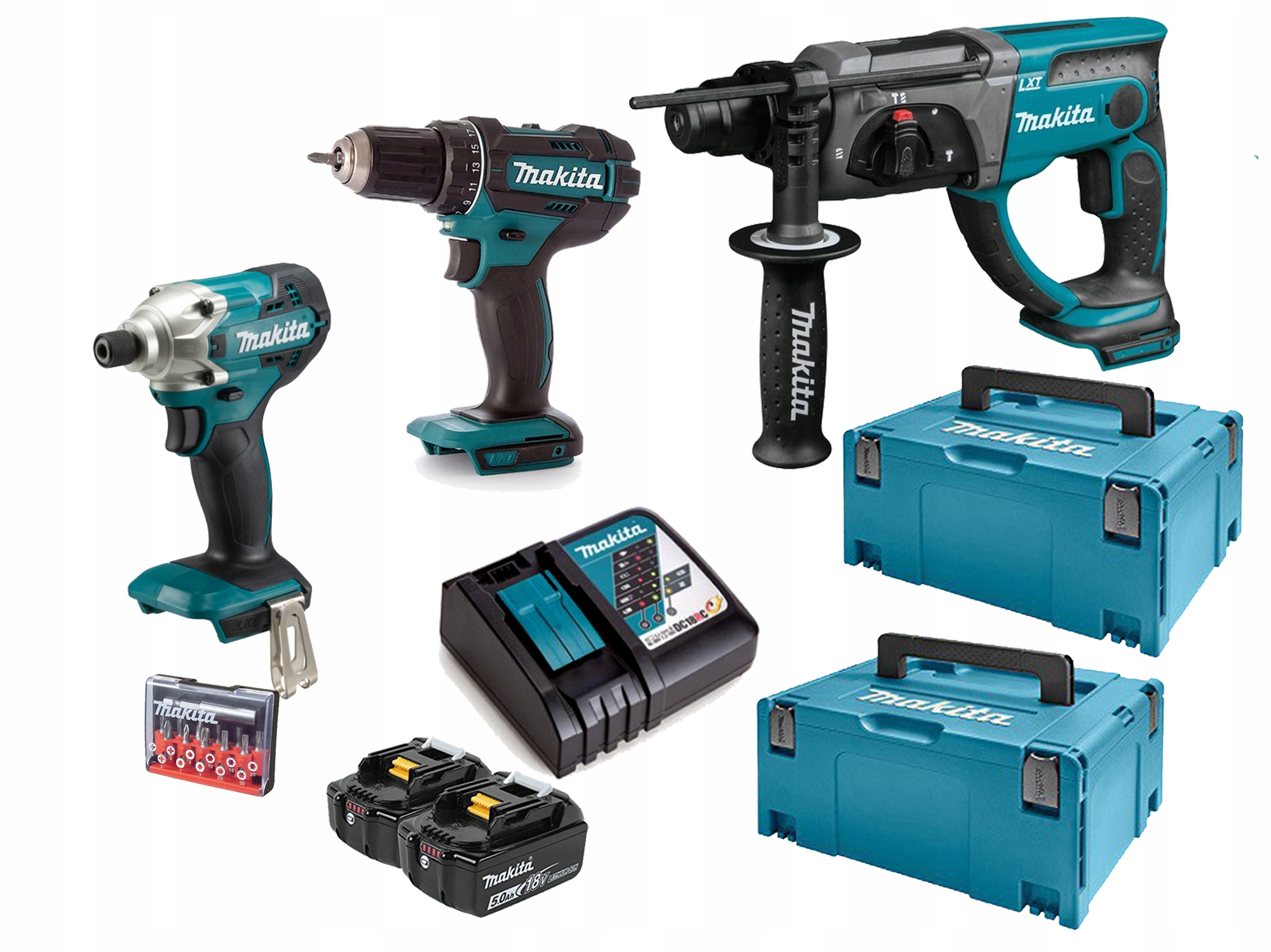 ZESTAW 18V WKRĘTARKA+ZAKRĘT+WIERTARKA 2x5Ah