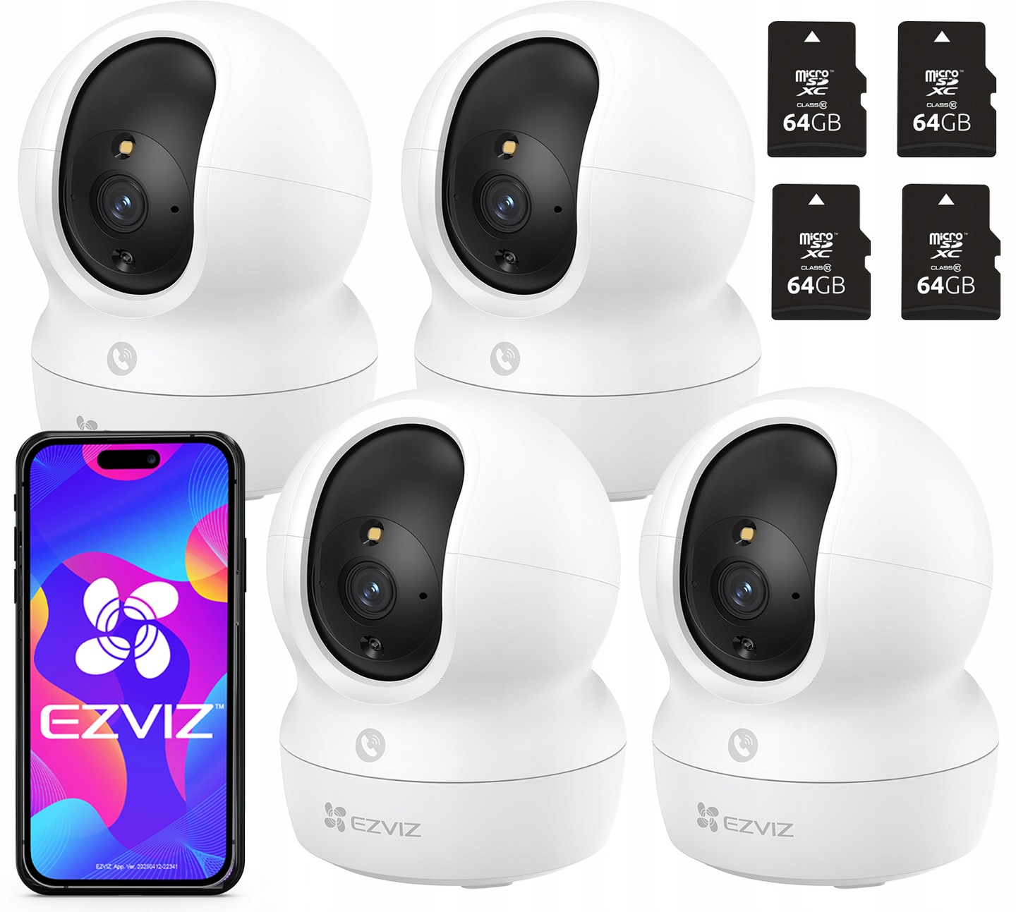 4x WiFi kamera Ezviz CP1 Pro 4MPx Otočná pestúnka AutoTracking karta 64 Gb
