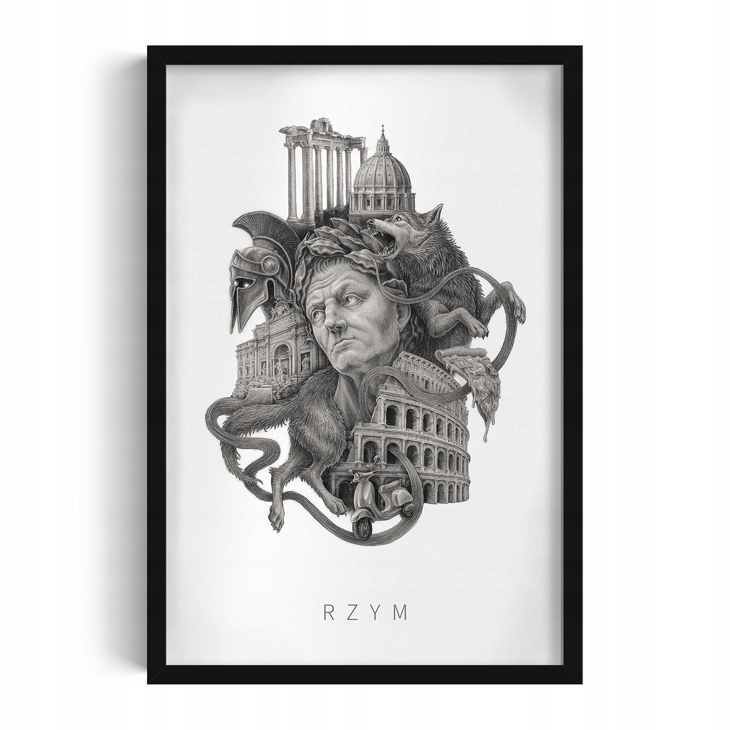 Dekorativní nástěnný obraz v rámu Monochromatický Řím Koloseum Pizza 40x60 cm