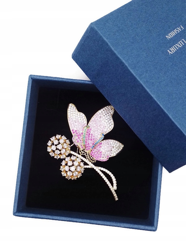 Luxusní Brož Motýl Barevný Foukač Zlatá 14K Gp Krabička Jako Dárek