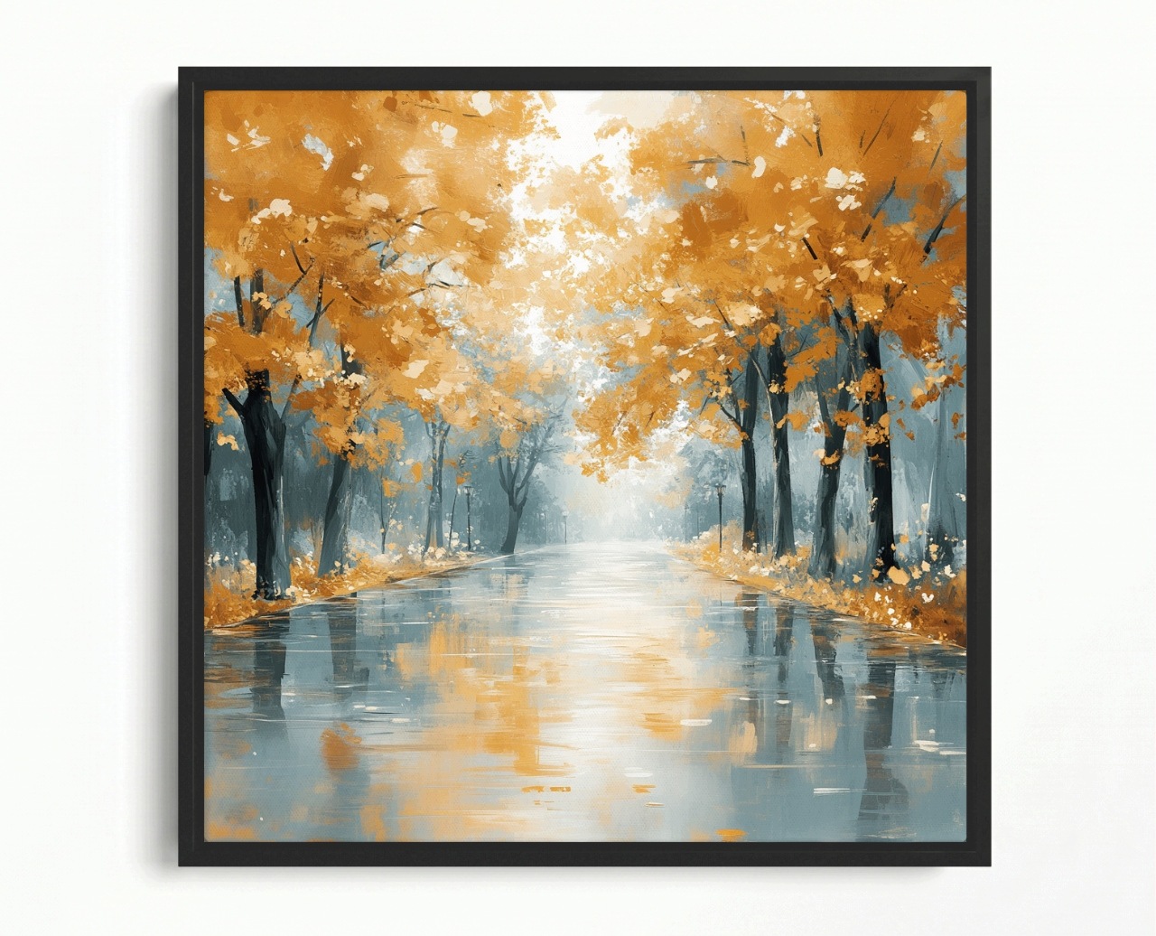Obraz Rám American Box Cesta Ulica Ulička Stromy Jeseň Dážď 60x60