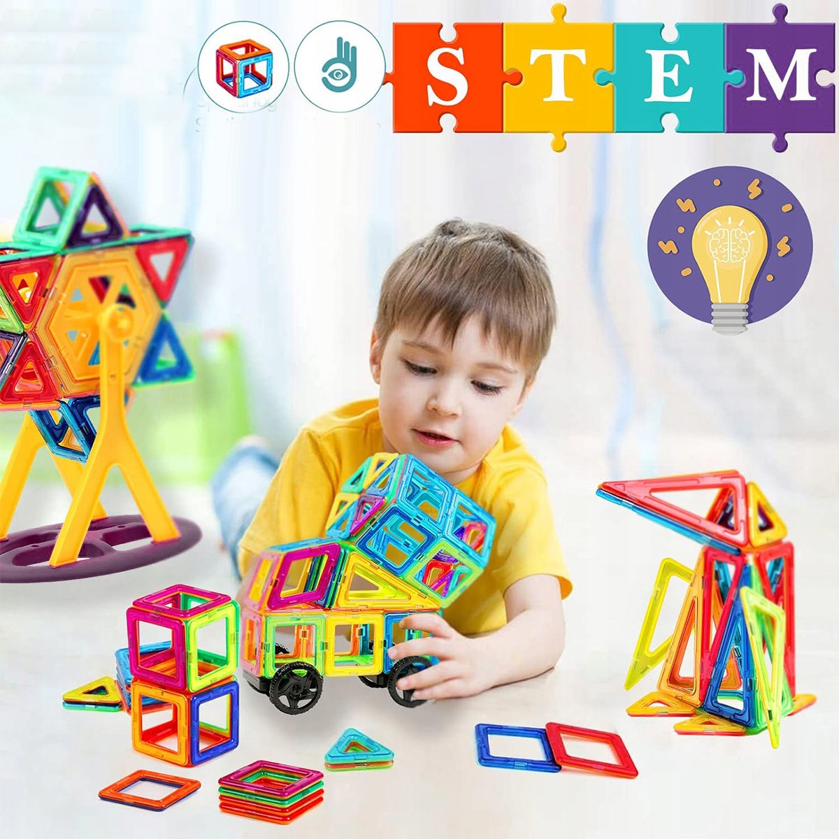 ZESTAW DUŻE KLOCKI MAGNETYCZNE KONSTRUKCYJNE 3D PANELE MAGNETIC TILES 102x Marka inna