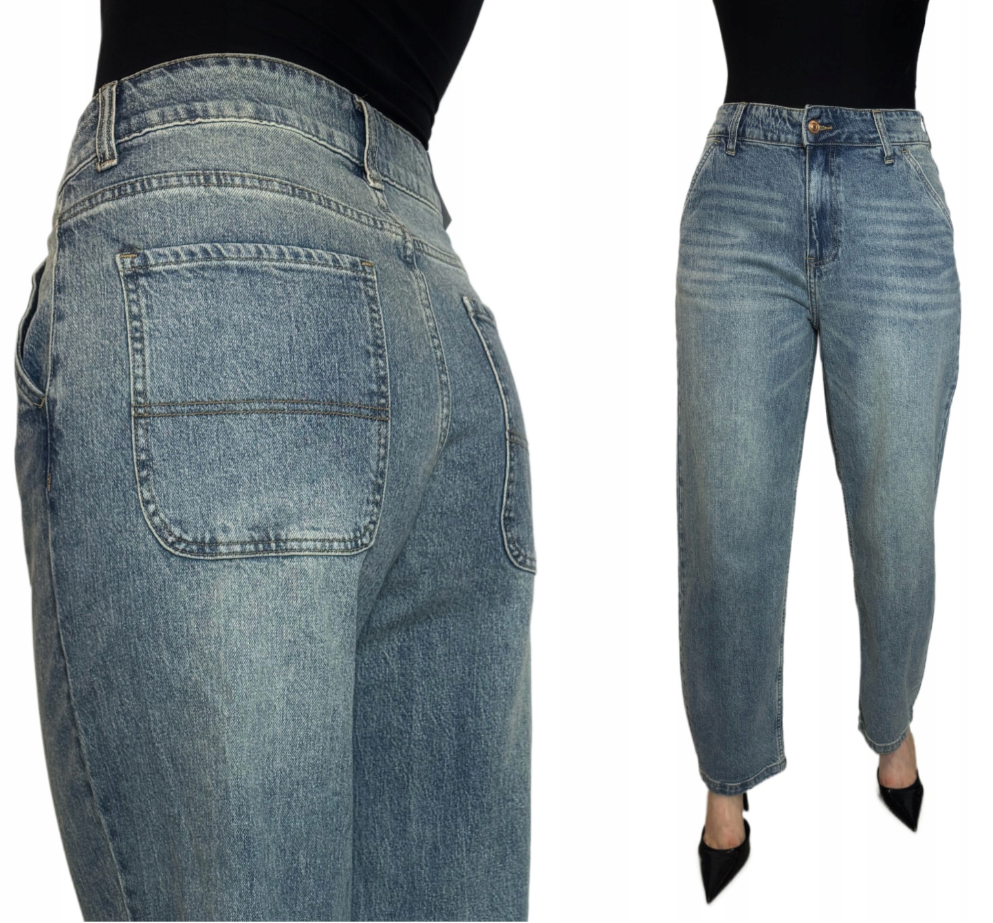 Spodnie Jeansy Damskie Szerokie Balloon Elastyczne Niebieskie M