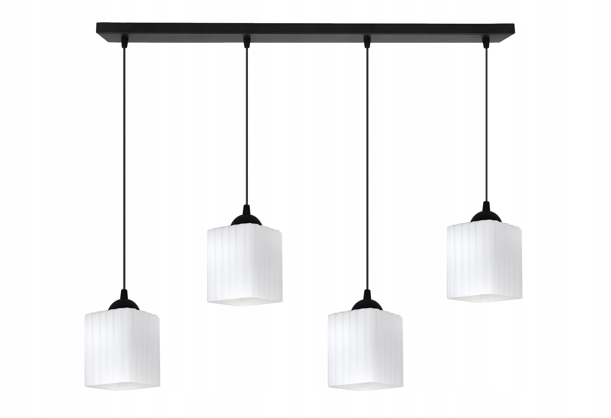 Závesná Stropná Lampa Luster Čierna S Bielou Sklenenou Ryhovanou Lištou E27