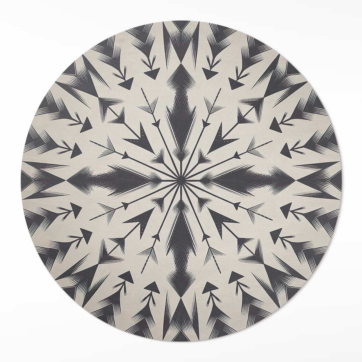 Moderný okrúhly vinylový koberec do bytu s aztéckymi šípkami ⌀ 130 cm