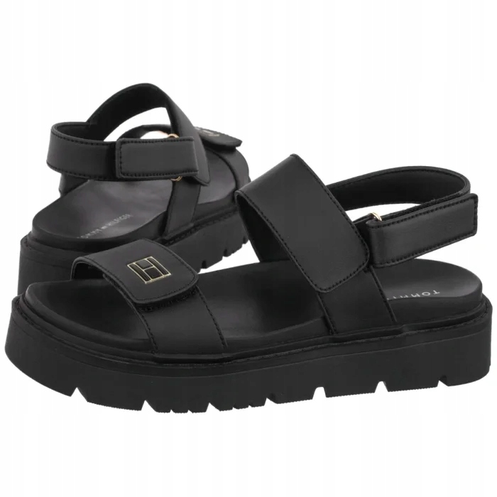 Letní sandály na platformě Tommy Hilfiger Velcro Sandal Black