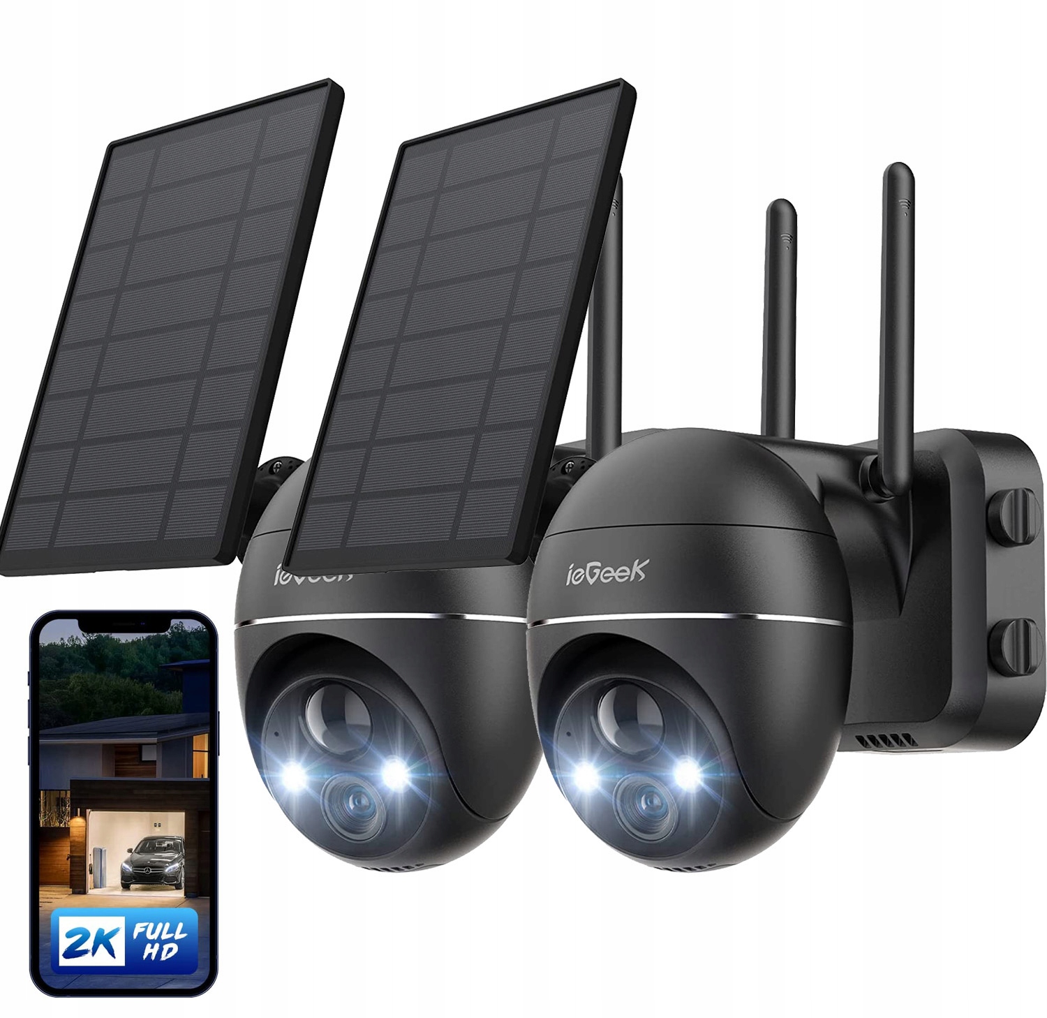 2x 2K Venkovní Otočná Solární Kamera Ip Wifi 4x Zoom na 9000 Mah Baterie