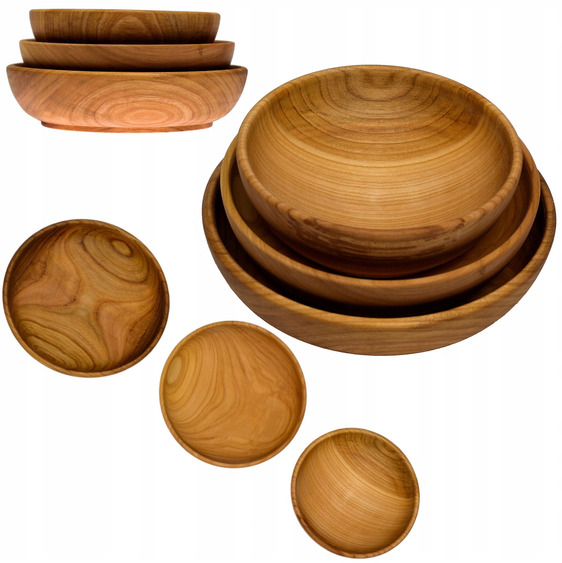 Sada 3 dřevěných misek Třešeň přírodní olejované Pevné