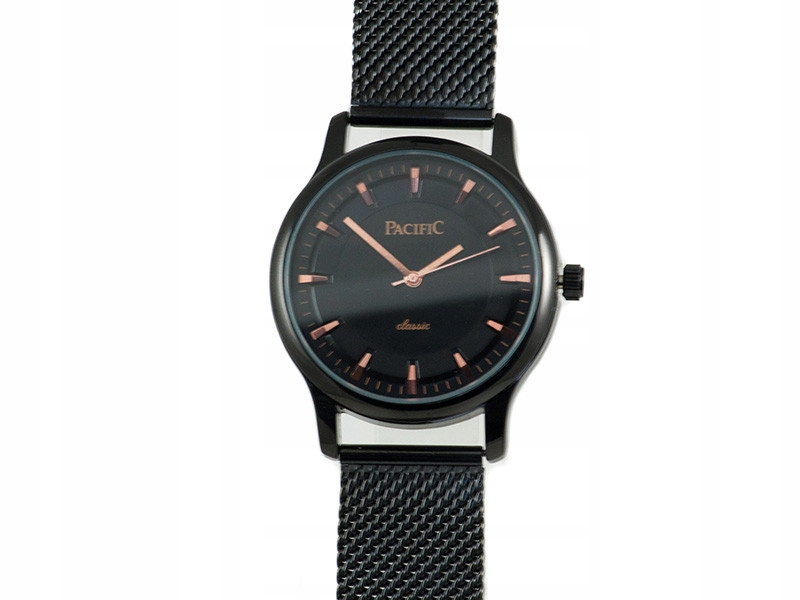 Černé pánské hodinky na síťovaném náramku, elegantní design, ideální jako dárek