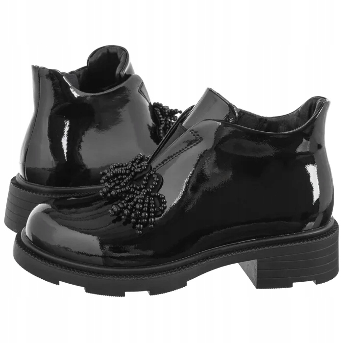 Boty Kotníkové Boty Kožené Lakované Dámské Filippo Černé DBT6370 Black