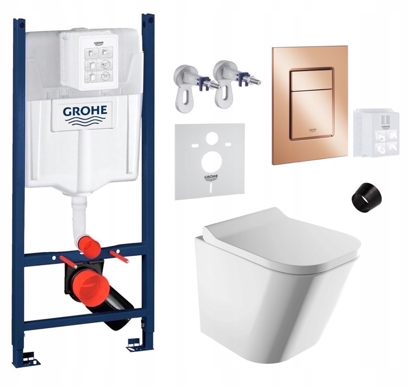 Wc rošt Grohe Rapid s Wc misou Fontana Rimless a tlačidlom medený lesk