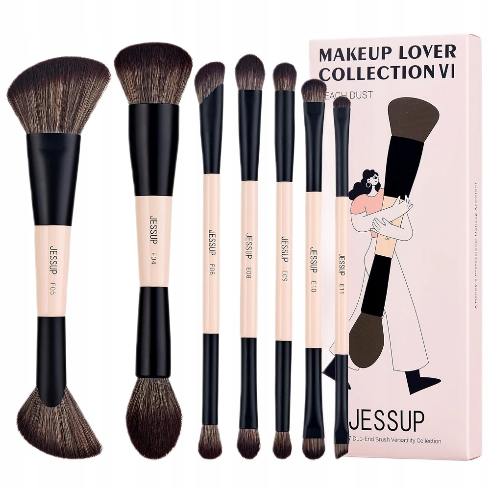 Veganská sada 7 oboustranných štětců na líčení Jessup Peach Dust 7ks