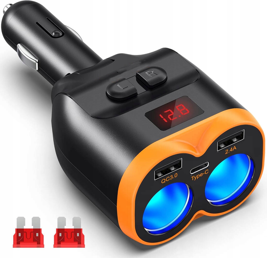 ROZDZIELACZ ROZGAŁĘŹNIK GNIAZDA ZAPALNICZKI 12-24V 2xUSB PD USB-C ŁADOWARKA