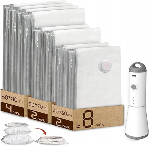 Vacbird vakuové sáčky s bezdrátovou Usb pumpou, 8 sáčků