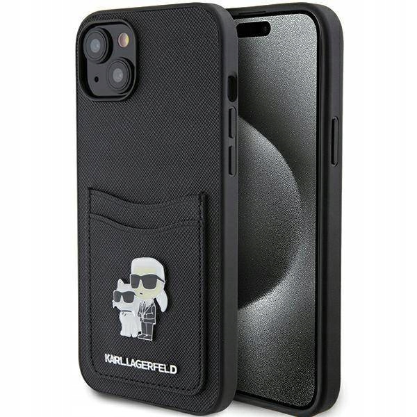 Pouzdro pro iPhone 15 Karl Lagerfeld KLHCP15SSAPKCNPK Saffiano Cardslot