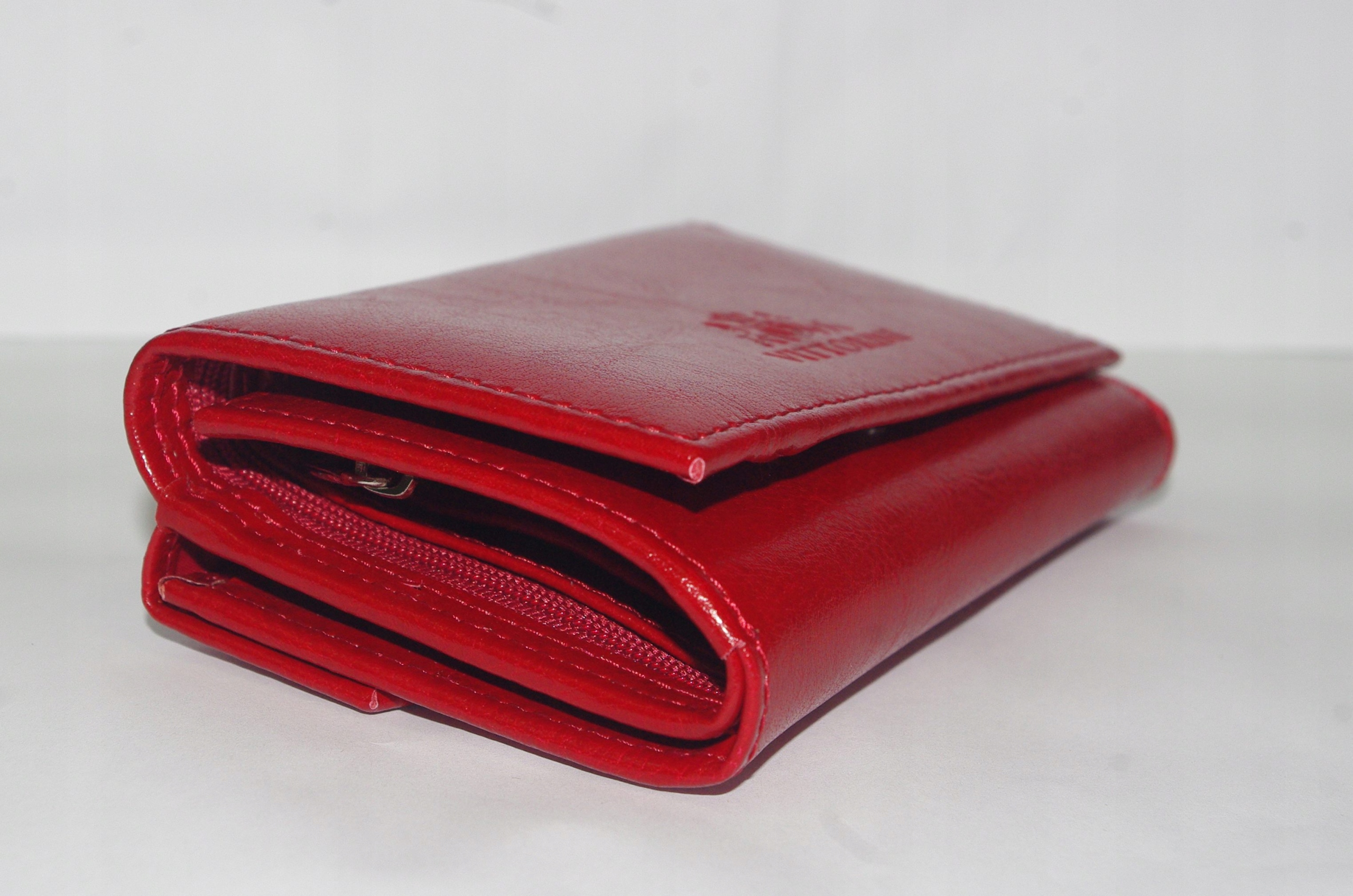 Vittorini damski skórzany portfel czerwony zatrzask Typ etui