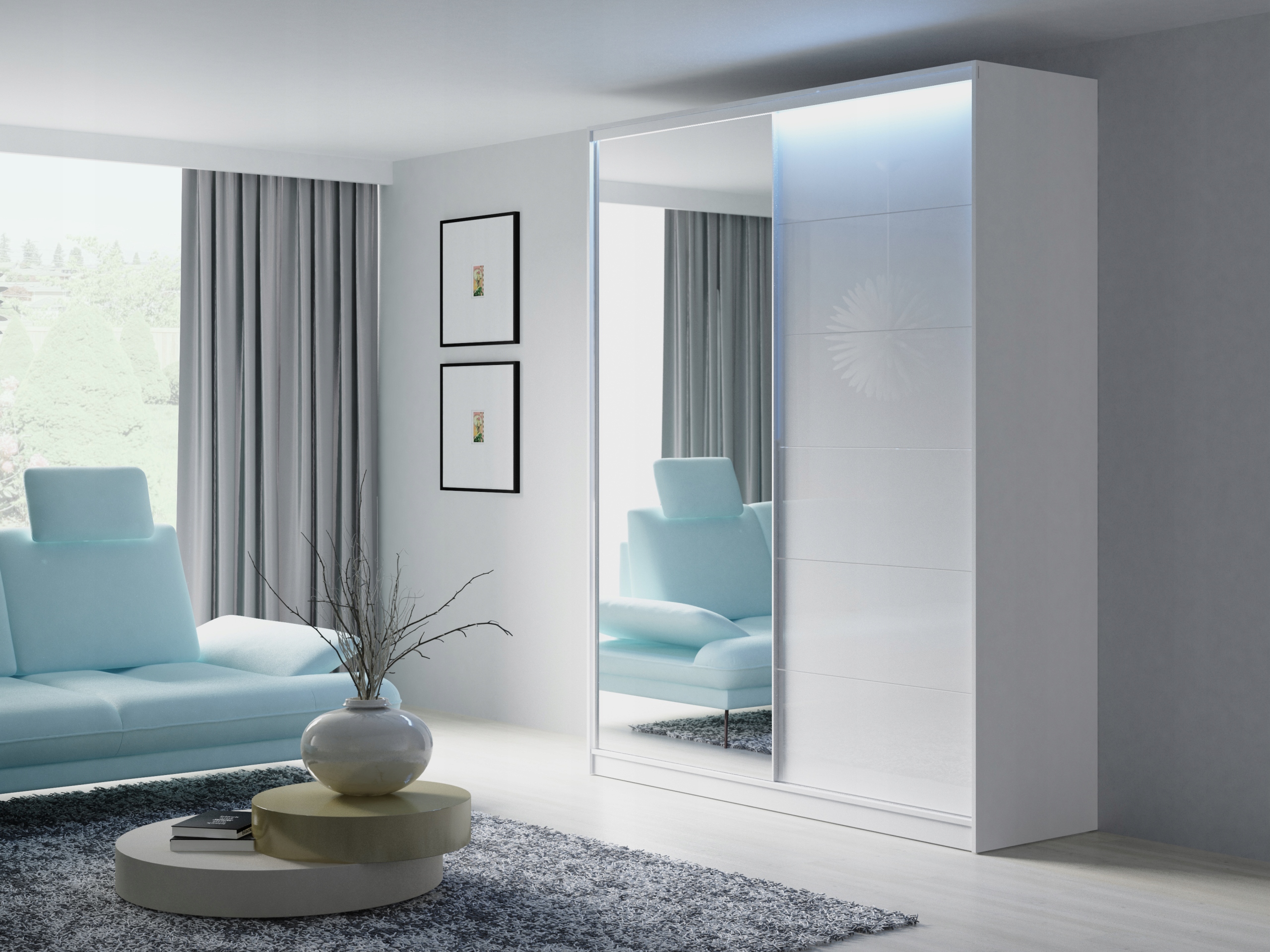 SZAFA PRZESUWNA GARDEROBA ROSSI 130 x 250 CM BIAŁA LACOBEL BIAŁY - LUSTRO Marka Caspian