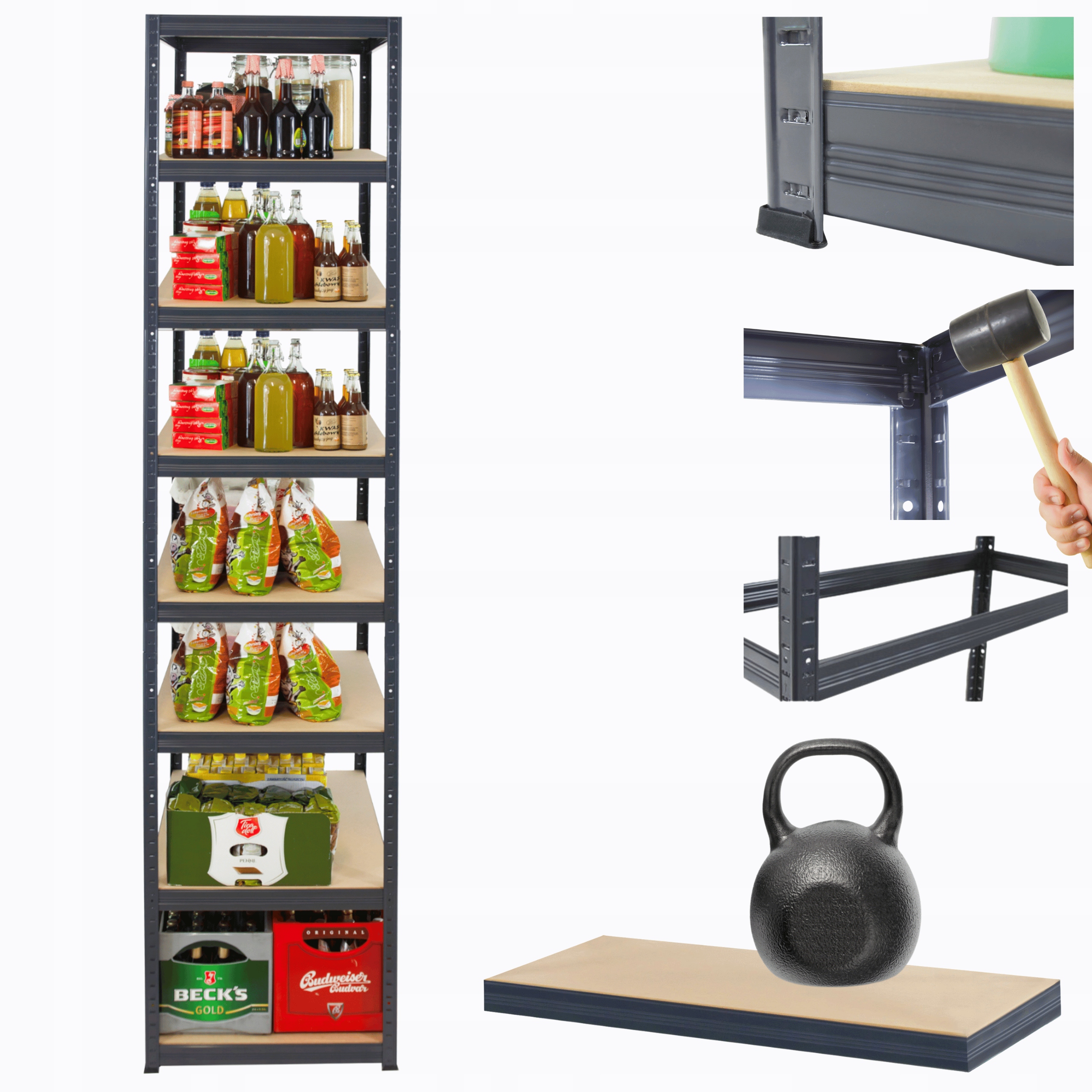 Kovový skladovací regál Helios 270x35x35 cm 8Px175 kg 300TYS Komb