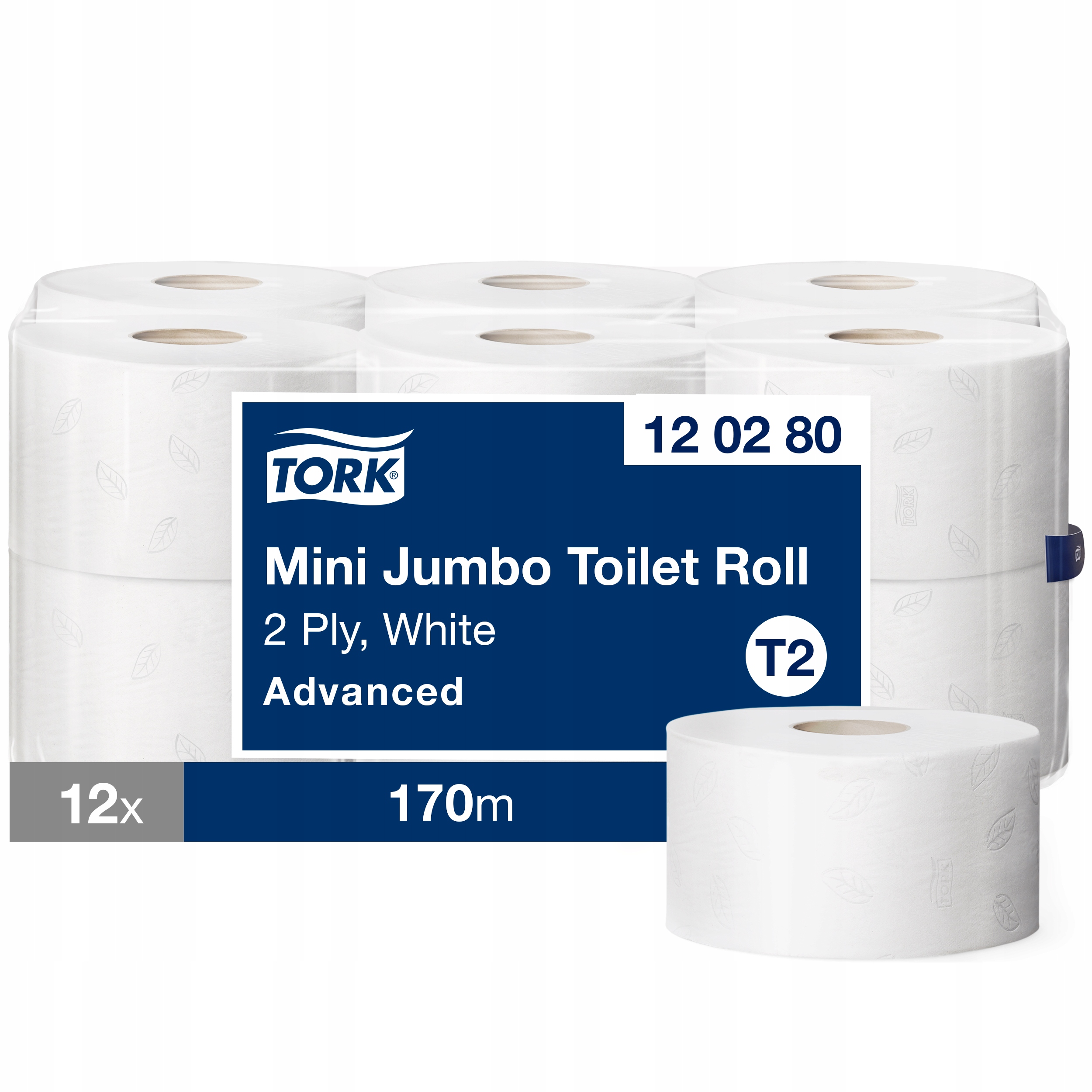 Tork 120280 Papier toaletowy 12 rolek Mini Jumbo 170m biały T2 2-warstwowy