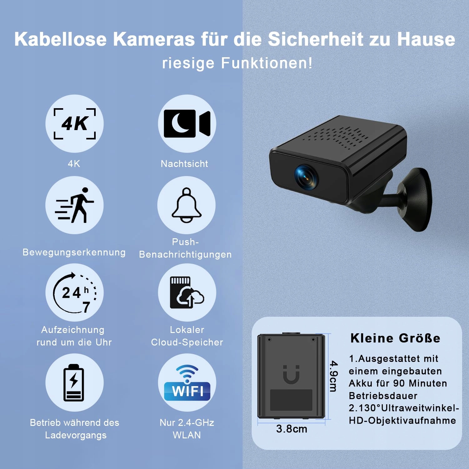 FJJVFF Mini Kamera 4K HD WiFi Kamera z Nocnym Widzeniem i Detekcją Ruchu — miniatura 5