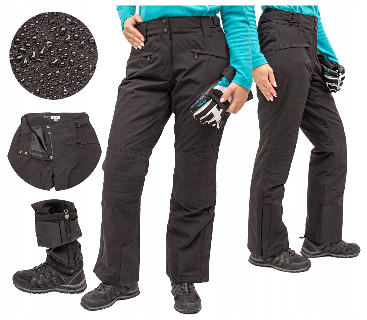 Spodnie narciarskie damskie M ocieplane, wodoodporne, Firi, czarne