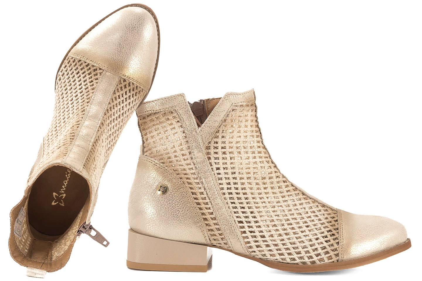 Maciejka 06397-04 Ažurové Dámské Kotníkové Boty Boty zlatá béžová 36 Béžová