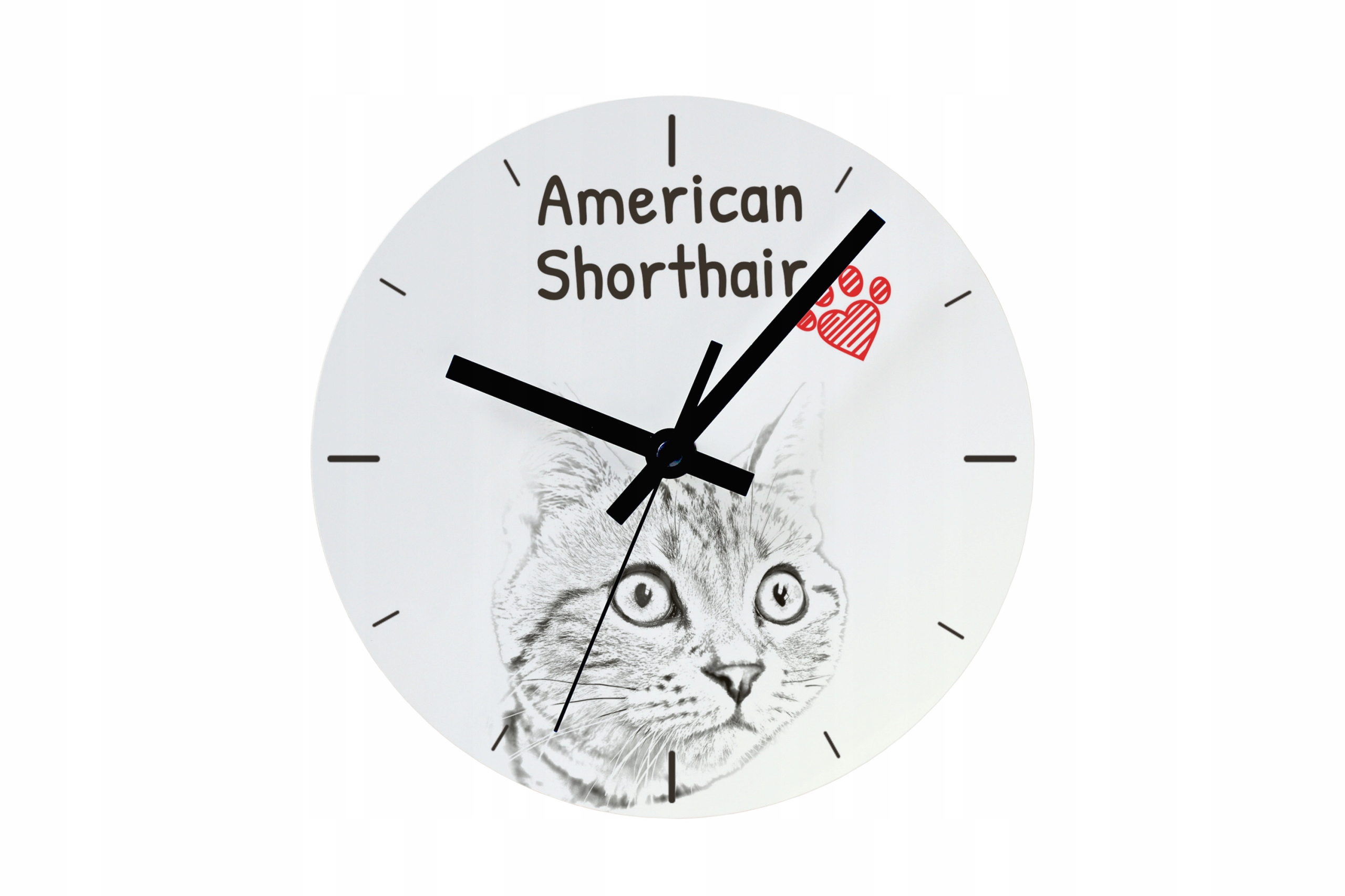 Americký krátkosrstý kočičí hodinový stroj s kočkou, závěsný a stojící, personalizace