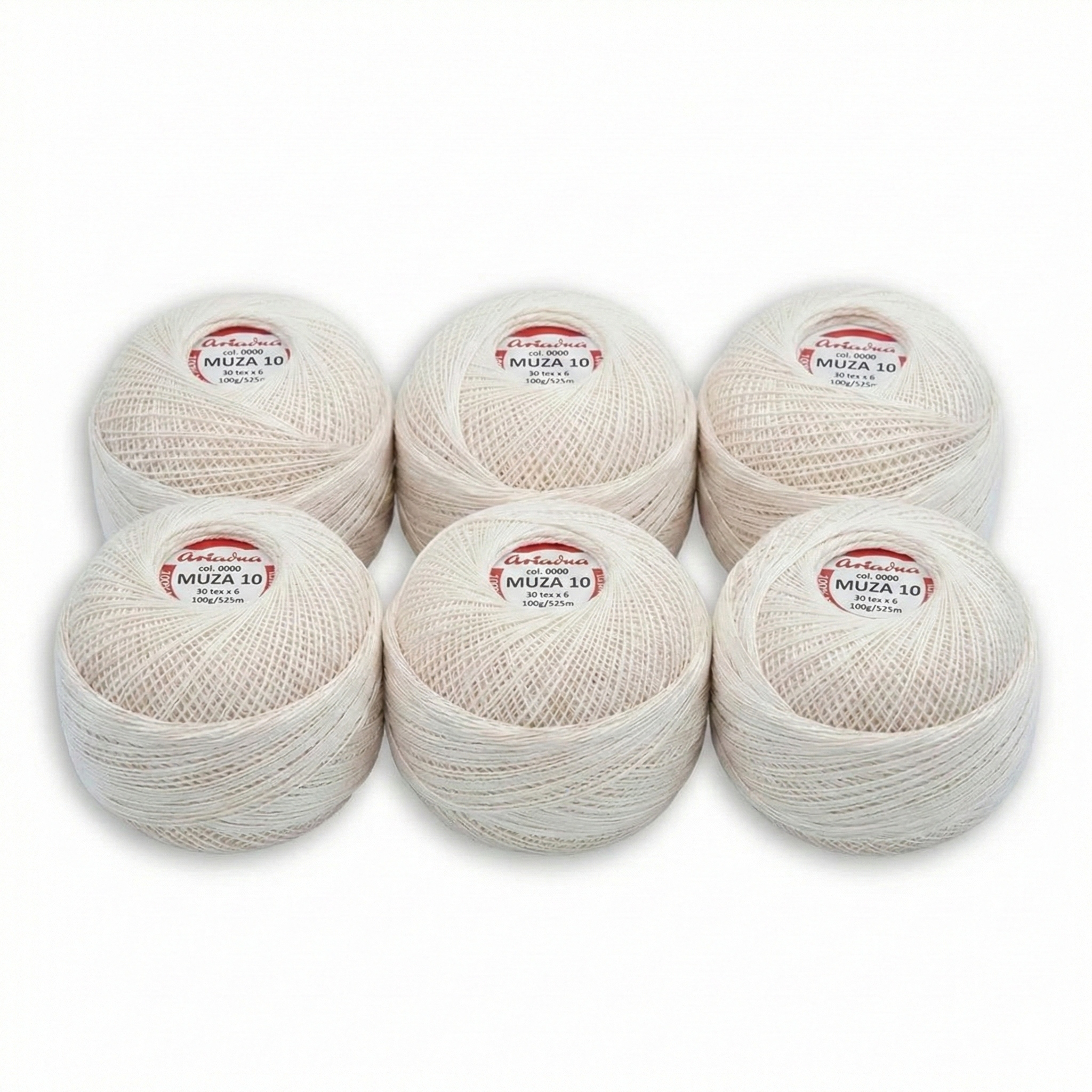 Háčkovací Příze Muza 10 Přírodní 0000 Ariadna col. 0000 525 m/100 g Set 6 Ks.