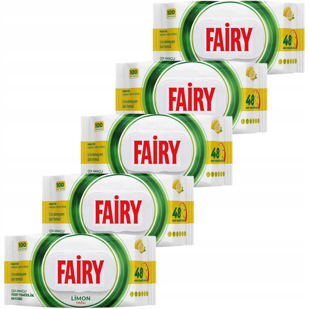 Levně Sada velkých vlhčených čisticích ubrousků Fairy Lemon, 5 x 100 ks