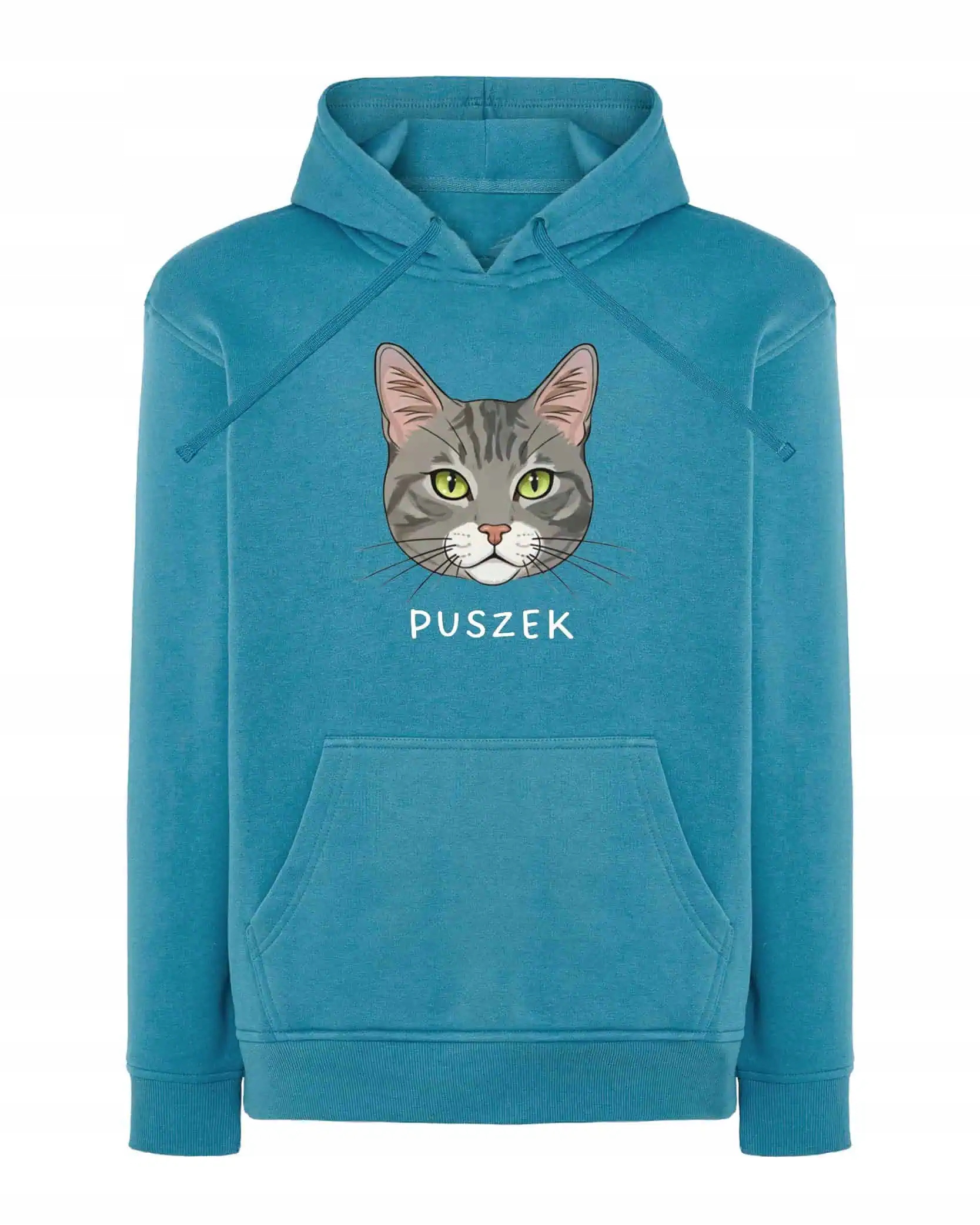 Mikina s kapucí Střešní taška šedá žíhaná personalizovaná kočka modrá M