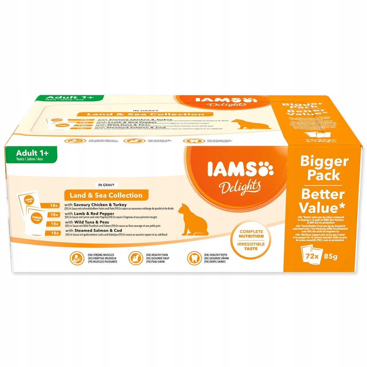 Levně Kapsičky Iams Delights mořské a suchozem. maso v omáčce multipack (72x85g)