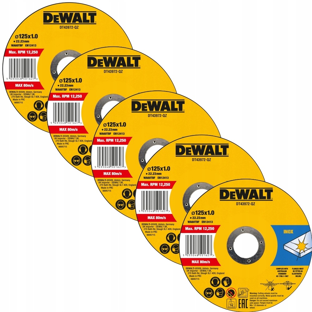 Tarcza do metalu 125x1x22,23 mm Fast Cut Inox DeWalt DT43972 5 sztuk