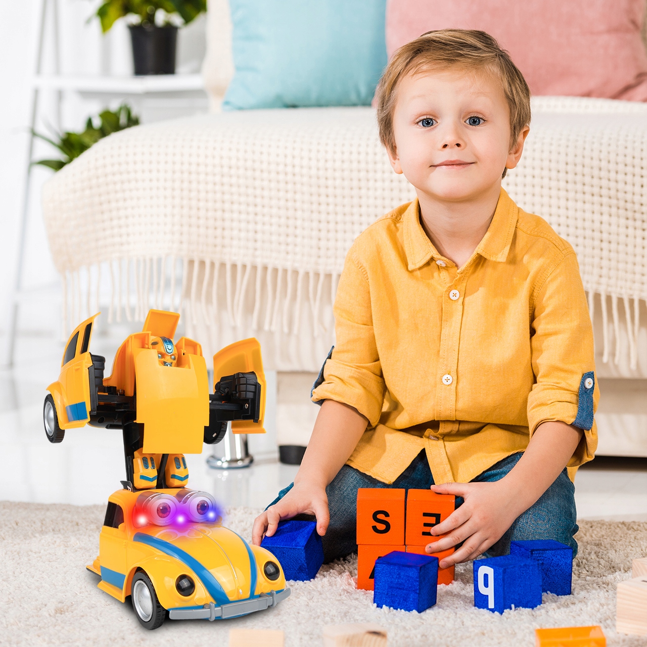 TRANSFORMING AUTO ROBOT AUTOMOBIL Zvuk brouka Dominantní barevné odstíny žluté a zlaté